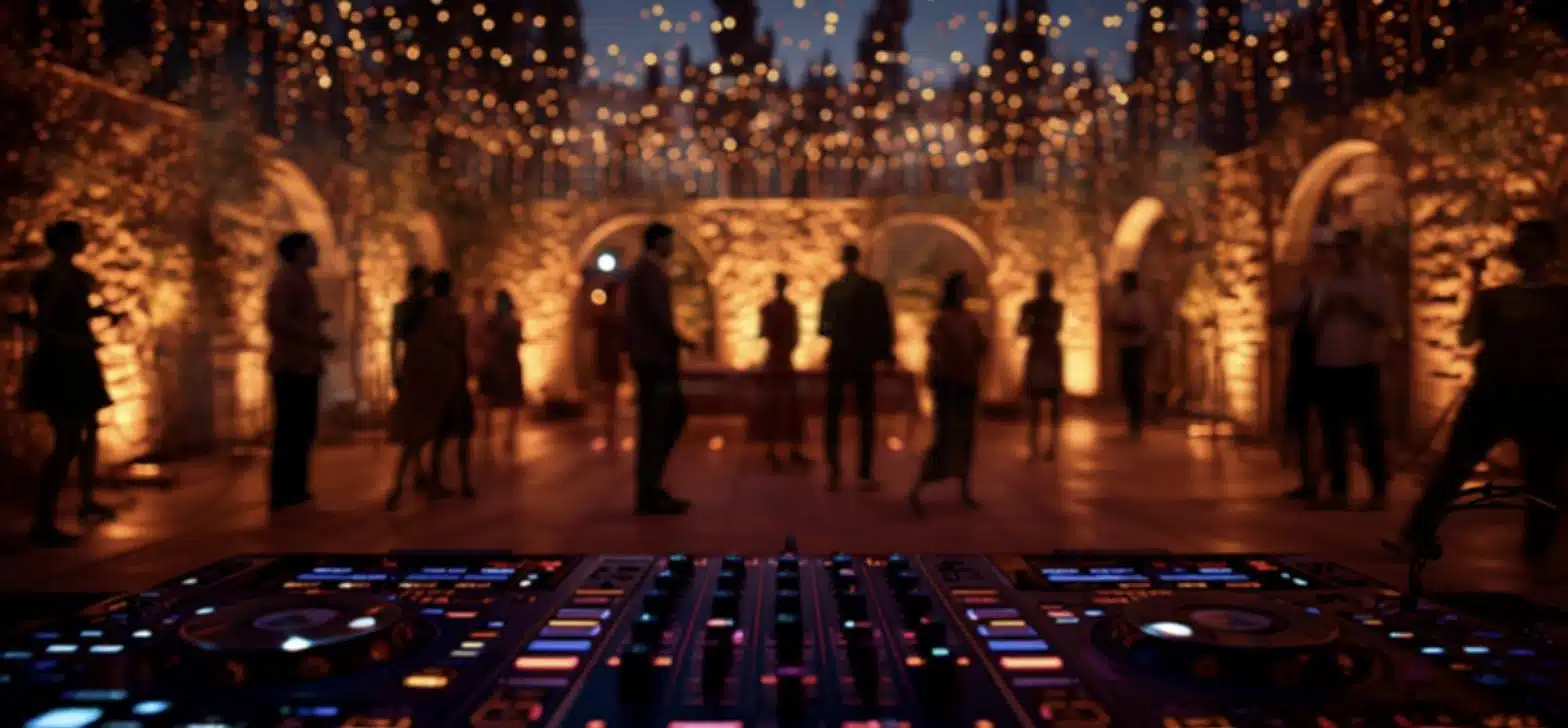 DJ σε κονσόλα με γεμάτη πίστα σε ελληνικό πάρτι
